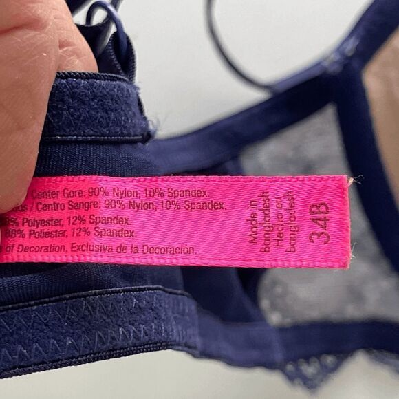 Betsey Johnson Navy Lace Push Up Bra, Size 34B - Picture 6 of 8